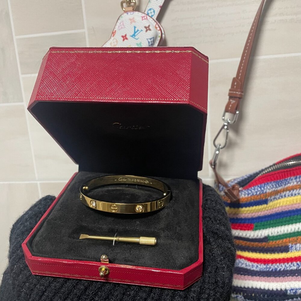 Cartier Gold and Red Love Bracelet Set